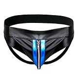 YiZYiF Men's Black Leather Look G-String Fetish Gay Briefs Underwear Swimwear