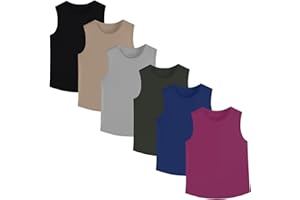 6 Pack Boys Youth Kids Mesh Athletic Dry-Fit Tank Top Sleeveless Moisture Wicking Active Tank Tops (Age 4-18)