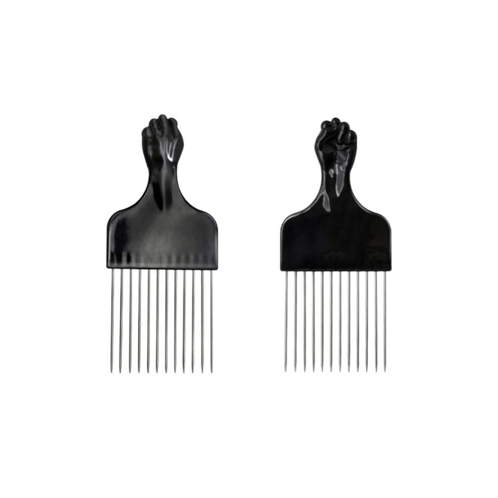 Lurrose 2Pcs Pick Metal Comb Afro Comb American Styling Fork Detangle hair Comb Hair Accessories for Home Salon Men