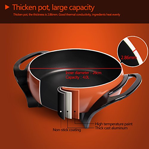 Liven 4L Electric Skillet Electric Pan Electric Hot Pot Cast Aluminum Alloy Pot Body with Non-stick Surface Dia 26cm Depth 8.5cm 1500W 120V DHG-263A - Thumbnail 4