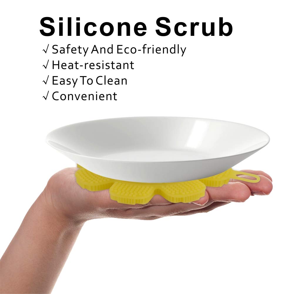 M MOACC Silicone Sponge Brush Scrubber Dishwashing Pot Washing Fruit Vegetable Cleaner BPA-Free Pack 2 Yellow