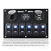 6 Gang Waterproof Rocker Switch Panel Blue LED Digital Display Voltmeter Dual 5V USB Charger Socket DC 12V Slot, 5 Pin Lighting Toggle Switches with 15A Fuse for RV Truck Car Marine Boat Vehicle primary