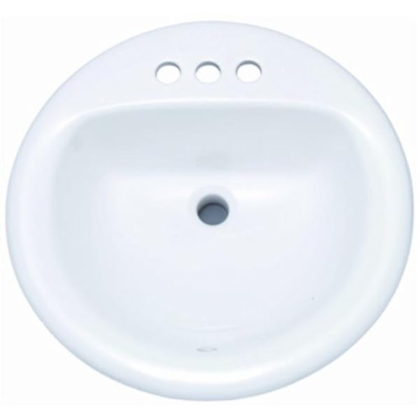 PROFLO PF194R ROCKAWAY 19″ CIRCULAR VITREOUS CHINA DROP IN BATHROOM SINK WITH OVERFLOW AND 3 FAUCET HOLES AT 4″ CENTERS – WHITE