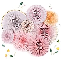 PapaKit Origami Wall Decoration Set (8 Assorted Round Paper Fans) Birthday Party Baby Shower Wedding Events Decor | Creative Art Design Pattern (Sparkling Pink Rose Blush, 8 Piece Set)