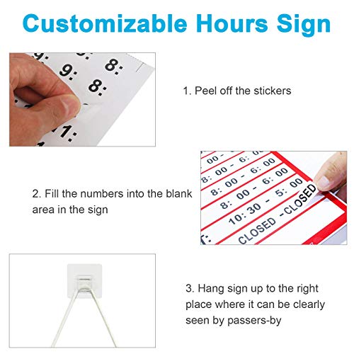 Business Hours Sign, Open Closed Push Pull Door Signs Kit - Vinyl Number Stickers & 2 Adhesive Hooks Included, Perfect for Business Store Bar Office Window