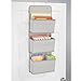 mDesign Over the Door Fabric Office Supplies Storage Organizer for Notebooks, Planners, File Folders - 3 Pockets, Gray/Cream