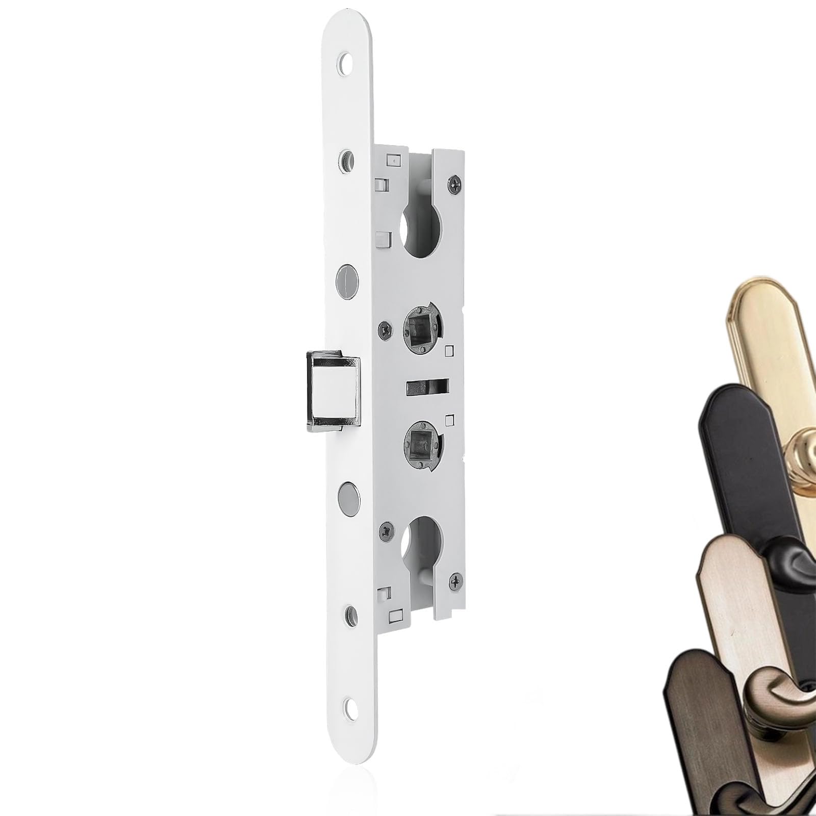 Photo 1 of 2 Point Bolt Mortise Lock Used for Pella Storm Door Handle Set (Only Lock Body), Storm Door Lock Replacement Part Fits Pella, Screw Hole Center Spacing: 7-1/4 ", 2 Bolts Spacing:2-1/2 ".(White)