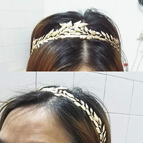 Leaf Headband Roman Goddess Crown Hair Band Boho Bridal Christmas Hair Hoop Women Girls Wedding Hairband Party Decoration Headdress Cosplay Costume Headwear Handmade Headpiece Hair Accessories Golden