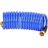 HoseCoil 3/8 inch ID Self Coiling Garden, RV, Marine Outdoor Water Hose (15' Blue)