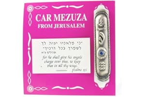 Peer Hastam Silver Car Mezuzah with Blue Stone Mezuza from Jerusalem