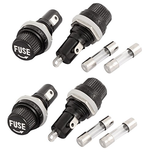 Screw Cap Panel Mounted Fuse Holder Socket w Fuses 5x20mm 4pcs Black