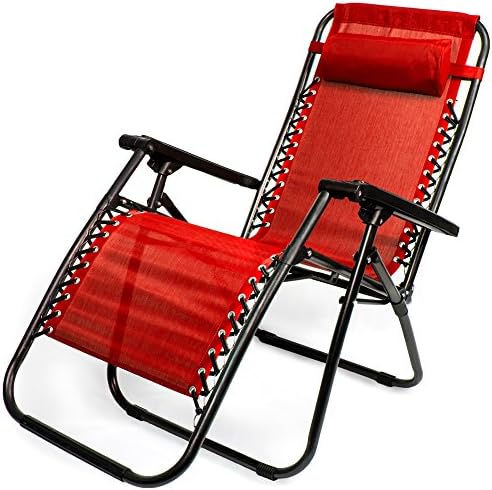 Zero Gravity Outdoor Folding Lounge Chair with Pillow, Red