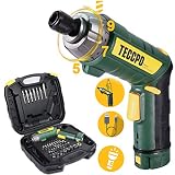 Cordless Screwdriver, 6Nm TECCPO Electric Screwdriver, 4V 2000mAh Li-ion, with 45 Free Accessories, 9+1 Torque Gears, Adjustable 2 Position Handle with LED, USB Rechargeable - TECCPO TDSC01P