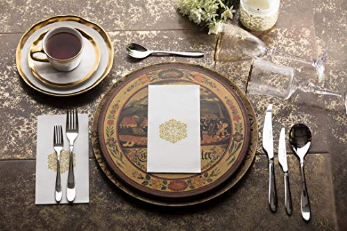 Linen-Feel Guest Towels | Decorative Bathroom Napkins | Soft, Absorbent Disposable Paper Hand Towels for Kitchen, Bathroom, Parties, Weddings, Dinners Or Events White and Gold Napkins 100 Pack - Thumbnail 2