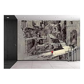 Illustration - sci-fi Cityscape,Illustration Painting - Removable Wall Mural | Self-Adhesive Large Wallpaper - 66x96 inches