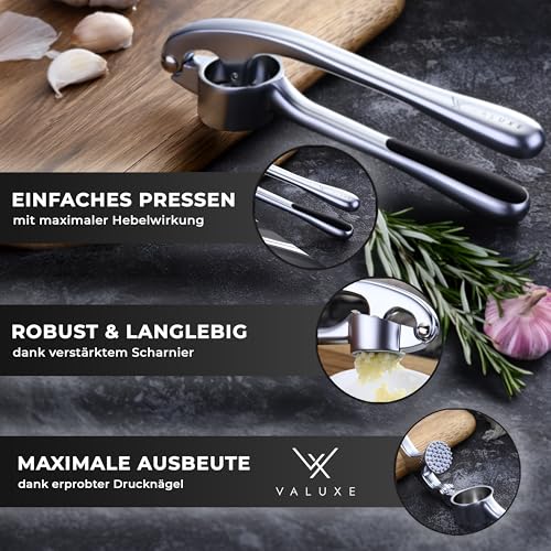 VALUXE® Knoblauchpresse spülmaschinenfest mit kraftvoller Hebelwirkung - Praktische Knoblauch-Presse - Profi Garlic Press Crusher, Handpresse hochwertig & robust thumbnail 3