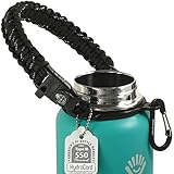 Gearproz Handle for Hydro Flask, Nalgene, Takeya - America's No. 1 Paracord Water Bottle Carrier with Safety Ring - Fits Wide Mouth 12 oz to 64 oz Flasks (Black w/Compass)