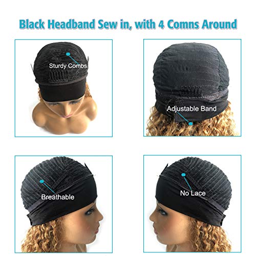 Licoville-1B27-Curly-Headband-Wig-Human-Hair-None-Lace-Front-Honey-Blonde-Loose-Deep-Wave-Human-Hair-Wigs-12-150-Density-Machine-Made-Blonde-Wig-with-Hair-Bands