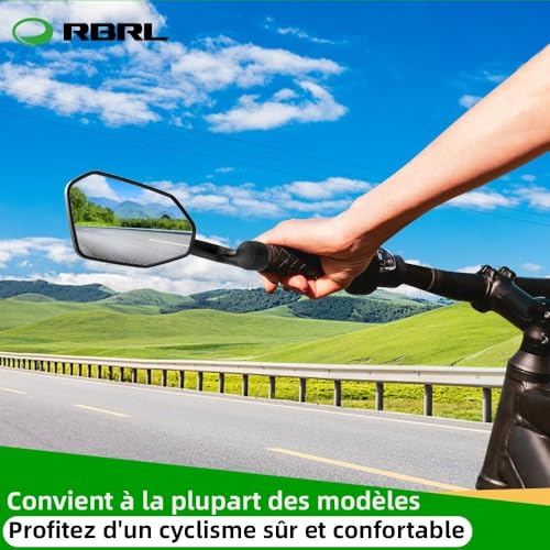 RBRL Bicycle Mirror, Not Easy to Block, Extra Large Bike Mirror, Shatterproof and Durable Bicycle Mirror, Suitable for Electric Bike (Left)