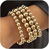 YNZGYBY Gold Stack Beaded Bracelets for Women Vintage High Polished Stretch Small Bead Stackable Bracelet Fashion Elastic Round Balls Chunky Statement Jewelry