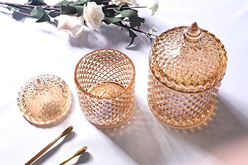 Rainie Love Home Basic Food Storage Organization Set-Amber Crystal Diamond Faceted Jar with Crystal Lid,Suitable as A Candy Dish,Cookie Tin,Biscuit Barrel,Decorative Candy Jar-16 OZ-Large - Thumbnail 2
