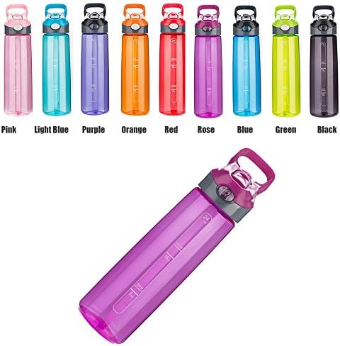 Leak Proof Water Bottle with Straw,Genjia BPA-free Sport Water Bottle with Auto Spout Lid,Built-in Press-to-Release Button and PP Straw for One-Handed Operation Quickly Drinking (700ml / 24oz, Rose)
