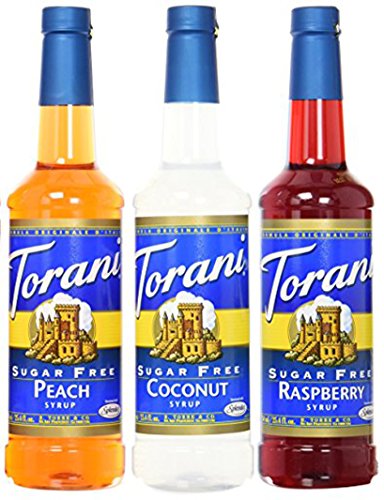 Torani Sugar Free 3 Pack Fruit Favorites, Peach, Coconut & Raspberry, For Sodas, Ices and Creams