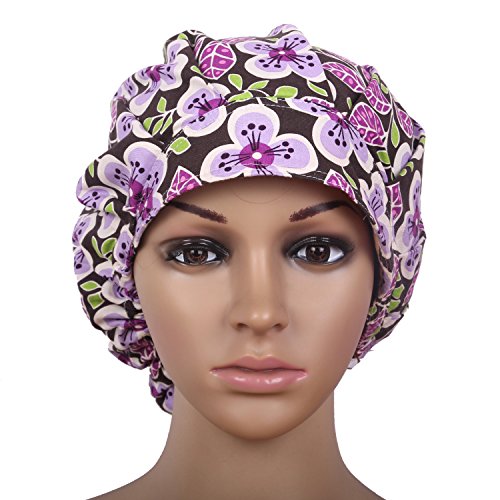 JoyRing 4 Pack Adjustable Surgical Scrub Cap Medical Doctor Bouffant Hats with Sweatband and Free Cotton Mask