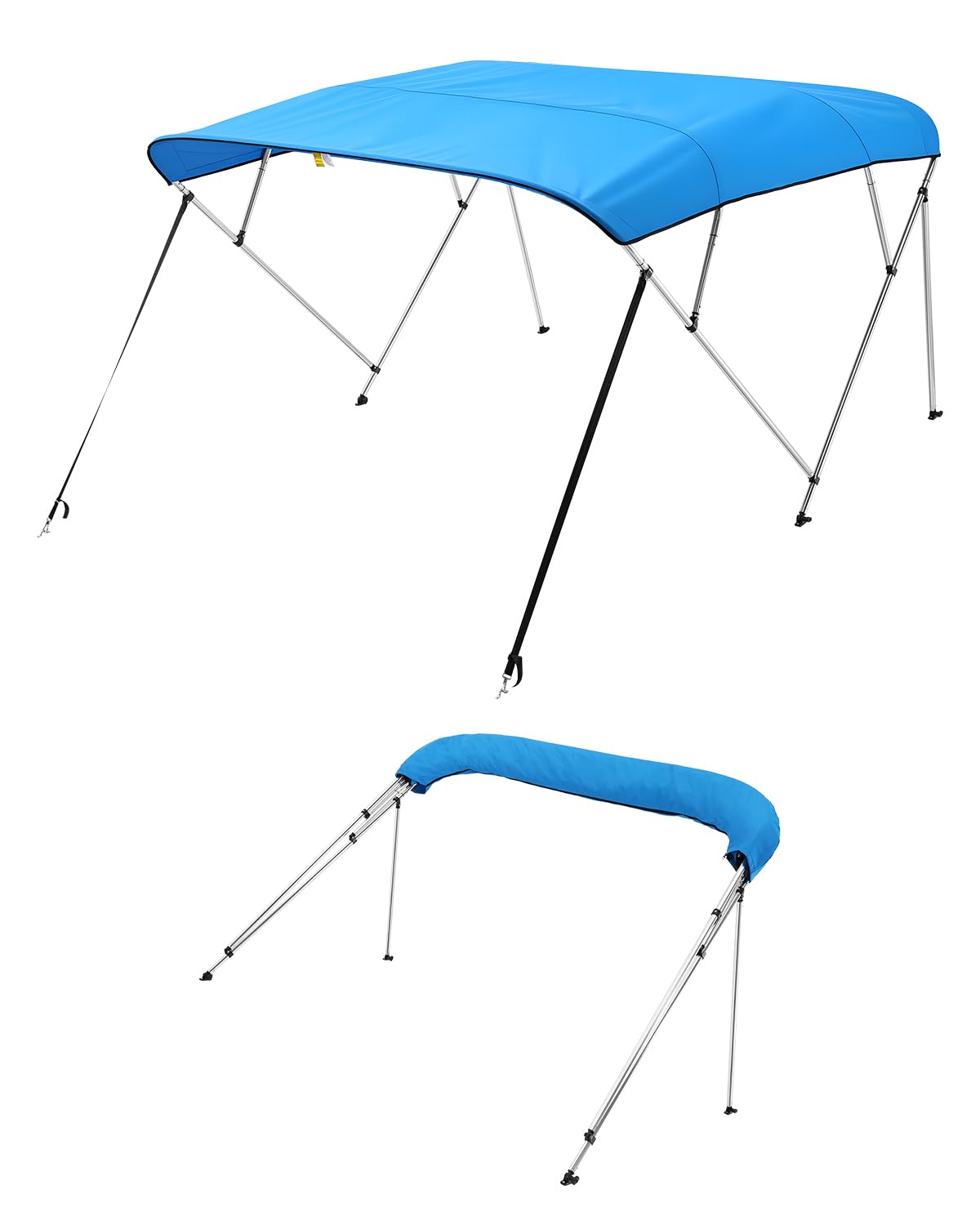 Photo 1 of VEVOR 4 Bow Boat Bimini Tops, 600D Polyester Canopy with Aluminum Alloy Frame, Waterproof & Sun Shade Boat Awning Canopy with Storage Bag, 2 Support Poles, 4 Straps, 96"Lx(79"-84")Wx54"H, Pacific Blue