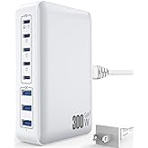USB C Charger Block Charging Station - 300W Fast GaN 8-Port Multiple USB Charging Hub, Upgraded PD 100W Laptop Charger Compatible with MacBook Pro/Air, iPad, iPhone 16/15/14, Galaxy S23/22, 5ft Cord