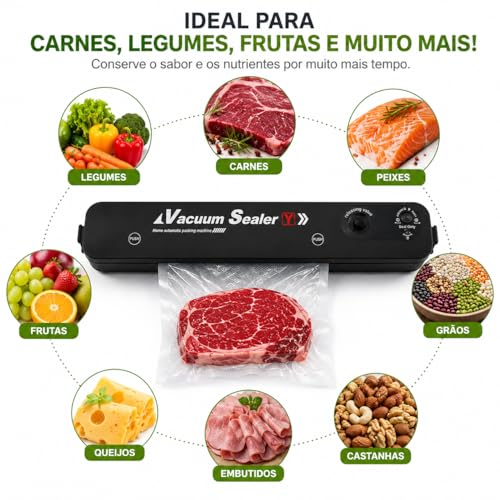 Seladora a Vácuo para Alimentos Vacuum Sealer, Máquina Compacta Automática para Embalar Carnes, Legumes, Frutas, Grãos e Porções para Geladeira e Freezer