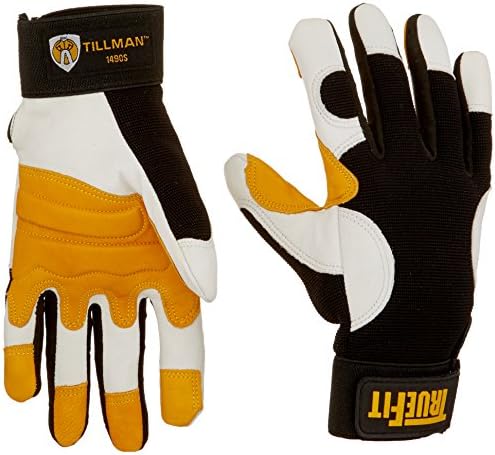 John Tillman and Co 1490S TrueFit Super Premium Full Finger Top Grain Goatskin and Spandex Mechanics Gloves with Elastic Cuff, Small Black/Gold/Pearl