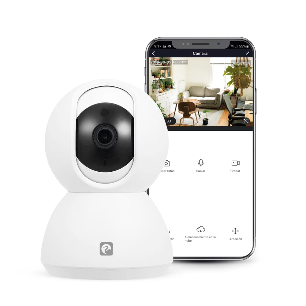 Garza® Smarthome - Wifi 360 IP Camera Compatible with Alexa Devices with Display and Google Chromecast 720P HD Smart Camera, Built-in Microphone, Night Vision and Motion Detector Sensor