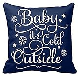 Cotton Linen Square Decorative Throw Pillow Case Cushion Cover Baby It's Cold Outside Dark Blue Background 18 
