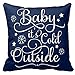 Cotton Linen Square Decorative Throw Pillow Case Cushion Cover Baby It's Cold Outside Dark Blue Background 18 