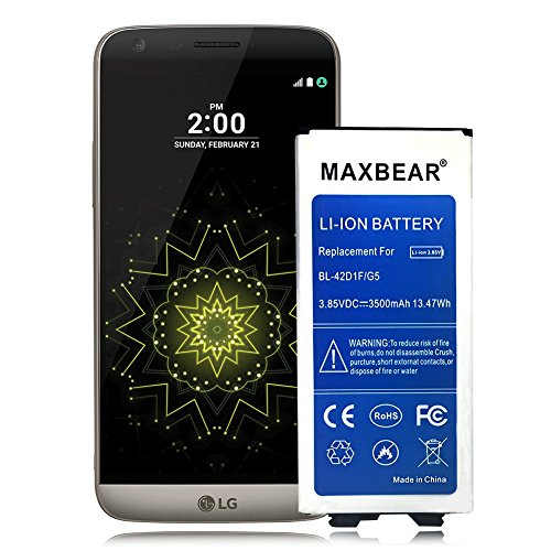 LG G5 Battery ,MAXBEAR [3500mAh] Replacement Li-ion Battery for LG G5 BL-42D1F H830 (T- Mobile),H820 (AT&T),VS987 (Verizon),LS992 (Sprint),US992 (US Cellular) | G5 Spare Battery [12 Month Warranty]