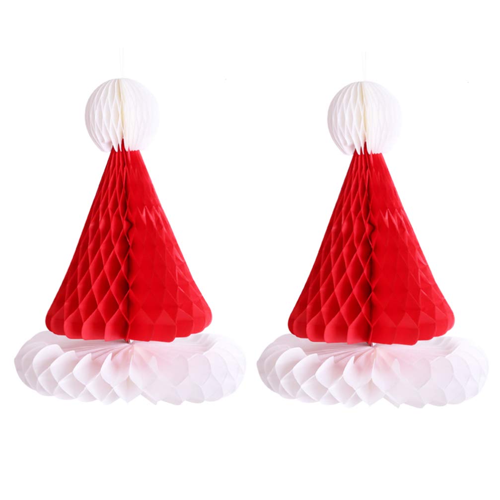 Holibanna 2pcs Adorable Paper Santa Hats Honeycomb Christmas Party Decorations for Holiday Festivity