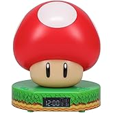 Paladone Super Mario Bros Mushroom Digital Alarm Clock with Power Up Game Sound and Night Light Glow, Licensed Nintendo Lamp for Kids Themed Bedroom and Bedside - 13.7 cm