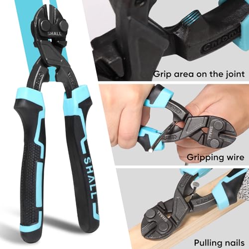 SHALL 8" Mini Bolt Cutter, Small Heavy Duty Wire Cutter, Grip Area for Pulling Nails and Grabbing Wires, More Efficient Leverage, Belt Pouch Included