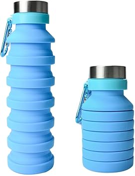 Amazon Zooron 折り畳み式水筒 Bpaフリー シリコン 折りたたみ式 旅行用 軽量 環境に優しい カラビナ付き 旅行やアウトドア用 One Size ブルー Zooron スポーツ アウトドア
