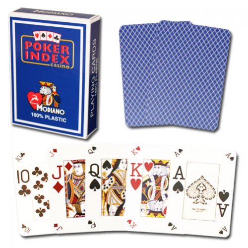 Modiano Italian Poker Game Playing Cards - Blue Poker Index - Single Card Deck - 100% Plastic Made in Italy