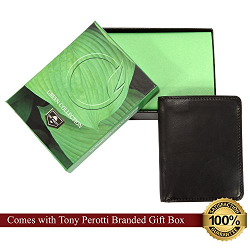 Tony Perotti Mens Italian Cow Leather [Personalized Initials Embossing] Front Pocket Vertical Trifold Wallet with ID Window in Black - Thumbnail 6