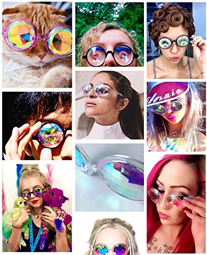 DLOnline Round Kaleidoscope Glasses,Rainbow Prism Sunglasses for Party Rave Festival Disco Dancing with Glasses Cloth,Glasses Bag and Box (Black Spectacle-Frame) - Thumbnail 4