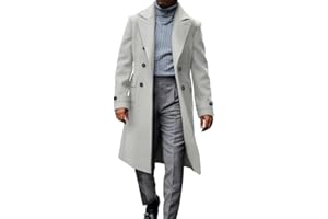 MNCEGEER Men's Trench Coat Notch Lapel Double Breasted Casual Cotton Blend Peacoat