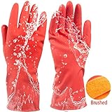 olyclass Plus Cashmere Short Dishwashing Gloves Quality Natural Rubber Home Warm Laundry Waterproof Household Gloves 1Pairs Red