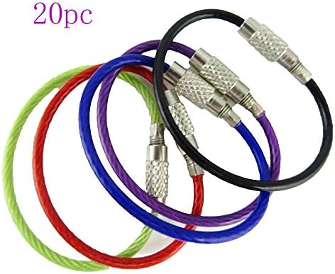 Honbay Multicolor Steel Wire keychain, 4.2 Inches 2 mm Stainless Steel Wire key ring, Durable Steel Cable Ring, Pack of 20 Cable keyrings for Outdoor Hiking (4.2inch)
