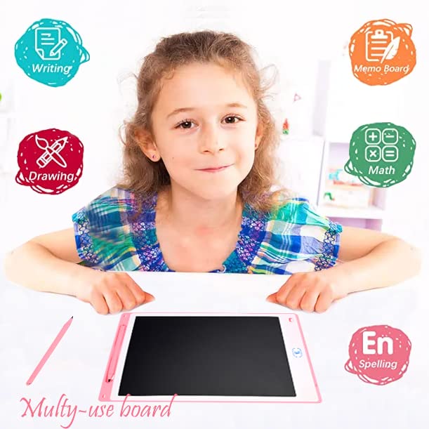 LCD Writing Tablet Kids Doodle Board 12 Inch Erasable Drawing Pads, Color Screen Writing Pads Kids Adult Education Birthday Gift for 3~6 Years Toddler (Pink)