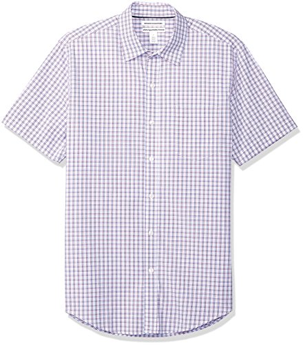 Amazon Essentials Men's Slim-Fit Short-Sleeve Casual Poplin Shirt, Red/Blue Plaid, Large