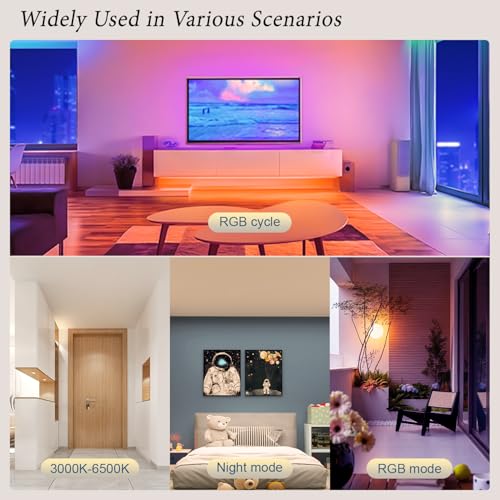 Ceiling Fan with Light and Control 48.5 cm, Silent DC Motor, Extra Flat Design 13.7 cm for Bedroom, RGB, LED 40 W 4200LM, Dimmable 3000-6500K, Winter/Summer, Memory, Timer, White