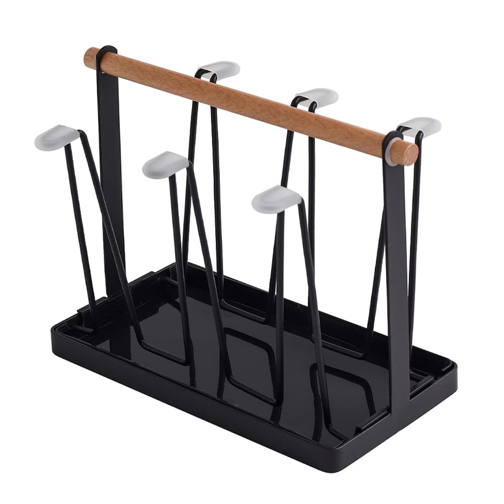 Hniuyun Bottle Drying Rack, Cup Drying Rack Stand with Drain Tray, Metal Drying Organizer for 6 Cups or Mugs (Black)